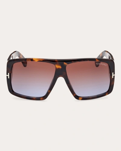Shop Tom Ford Women's Shiny Dark Havana & Brown-blue Gradient T-logo Square Sunglasses