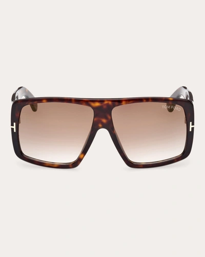 Shop Tom Ford Women's Shiny Dark Havana & Brown Gradient Eco T-logo Square Sunglasses