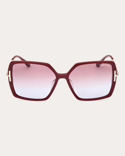 Shop Tom Ford Women's Shiny Bordeaux & Rose Gradient T-logo Butterfly Sunglasses In Red