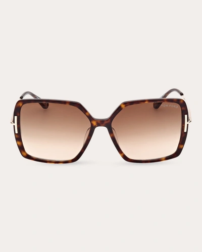 Shop Tom Ford Women's Shiny Dark Havana & Brown Gradient T-logo Butterfly Sunglasses
