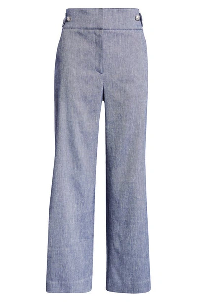 Shop Veronica Beard Aubrie Crop Flare Linen Blend Pants In Blue Melange