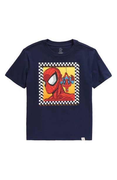 Shop Treasure & Bond Kids' Graphic T-shirt In Navy Spiderman Check