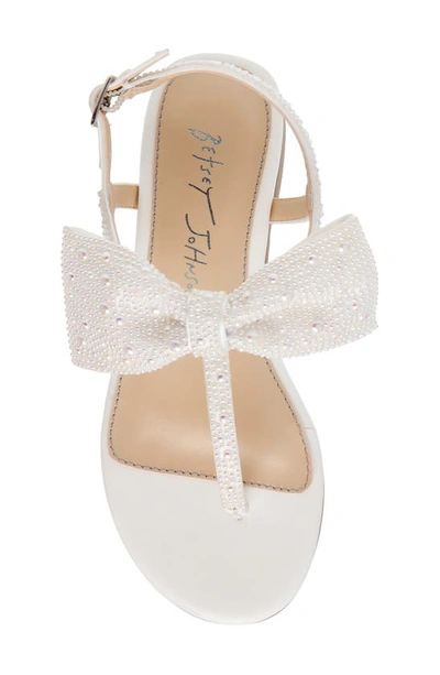 Betsey Johnson Little And Big Girls Sasha T-strap Sandals With Bow Detail In Pearl