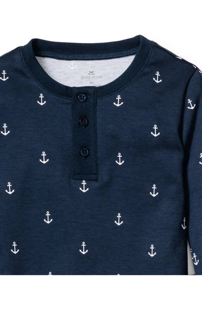 Petite Plume Kids' Print Fitted Two-piece Pima Cotton Pajamas In Navy
