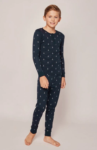 Petite Plume Kids' Print Fitted Two-piece Pima Cotton Pajamas In Navy