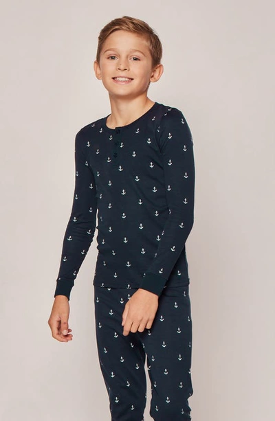 Petite Plume Kids' Print Fitted Two-piece Pima Cotton Pajamas In Navy