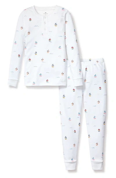 Petite Plume Kids' Print Fitted Two-piece Pima Cotton Pajamas In White