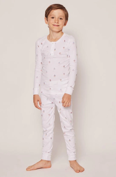 Petite Plume Kids' Print Fitted Two-piece Pima Cotton Pajamas In White