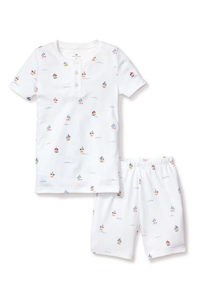 Shop Petite Plume Kids' Print Fitted Two-piece Pima Cotton Short Pajamas In White