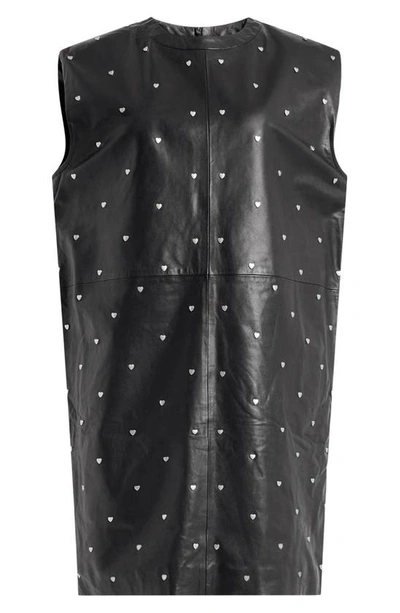 Shop Allsaints Mika Valentine Studded Heart Leather Minidress In Black