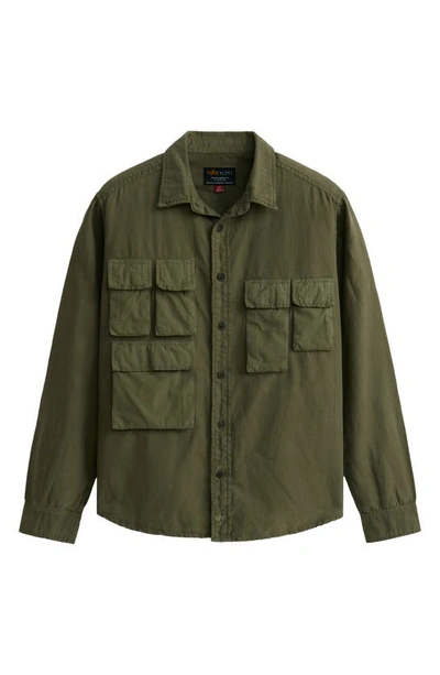 Shop Alpha Industries Linen & Cotton Button-up Utility Shirt In Green