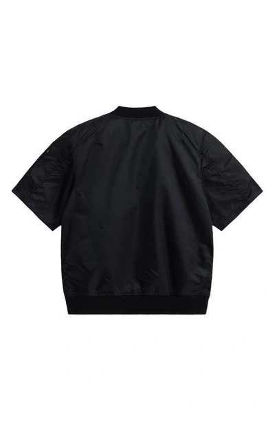 Shop Alpha Industries Short Sleeve Zip-up Satin Flight Jacket In Black