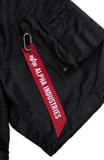 Shop Alpha Industries Short Sleeve Zip-up Satin Flight Jacket In Black