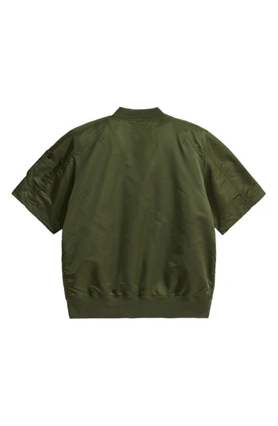 Shop Alpha Industries Short Sleeve Zip-up Satin Flight Jacket In Green