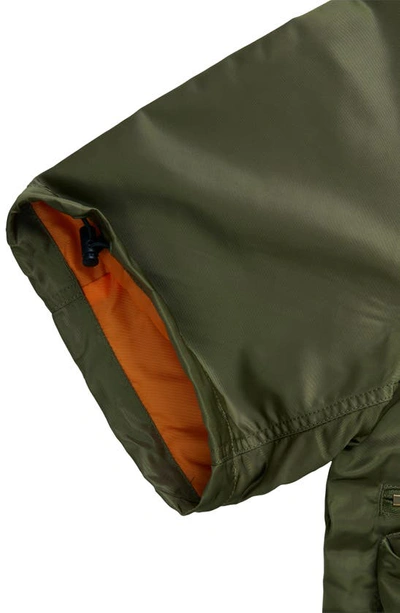 Shop Alpha Industries Short Sleeve Zip-up Satin Flight Jacket In Green