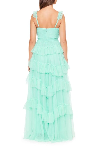 Shop Betsy & Adam Tiered Ruffle Tulle Gown In Mint