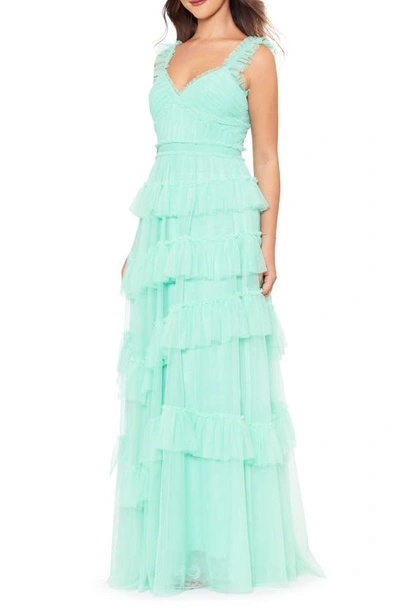 Shop Betsy & Adam Tiered Ruffle Tulle Gown In Mint