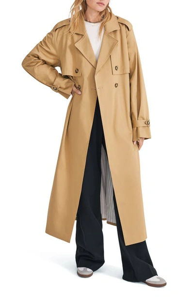 Shop Favorite Daughter The Charles Tie Waist Double Breasted Trench Coat In Sand