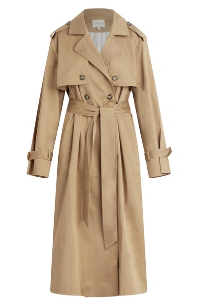 Shop Favorite Daughter The Charles Tie Waist Double Breasted Trench Coat In Sand