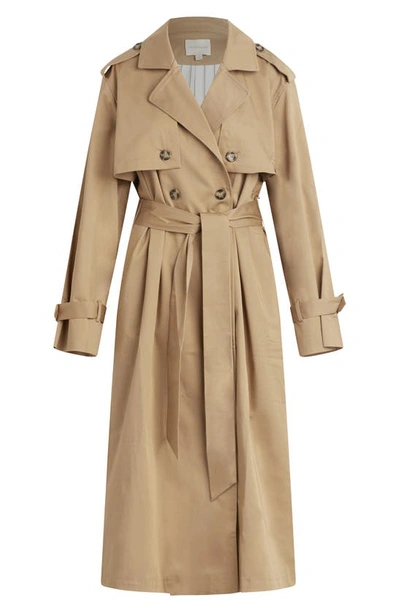 Favorite Daughter The Charles Tie Waist Double Breasted Trench Coat In Sand