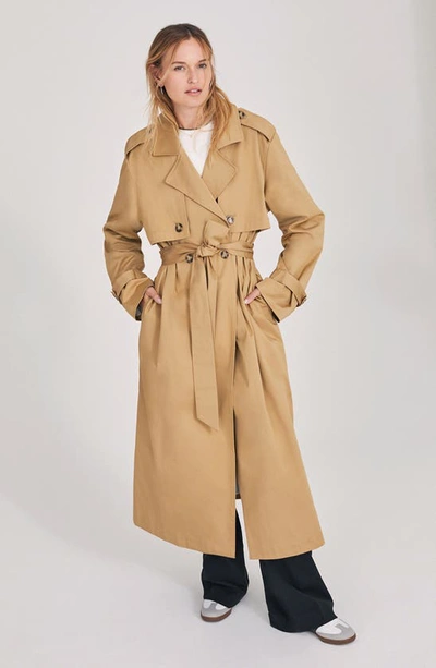 Shop Favorite Daughter The Charles Tie Waist Double Breasted Trench Coat In Sand