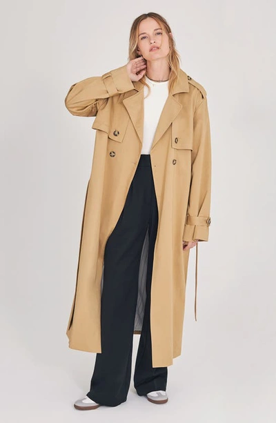 Shop Favorite Daughter The Charles Tie Waist Double Breasted Trench Coat In Sand