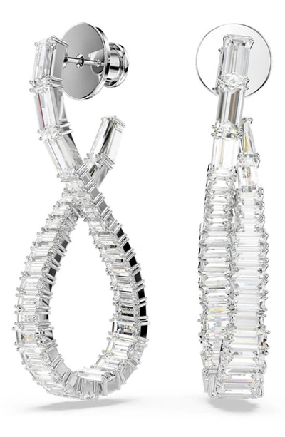 Swarovski Hyperbola Pierced Earrings Hoop L Twist Rhodium Shiny White In Silver
