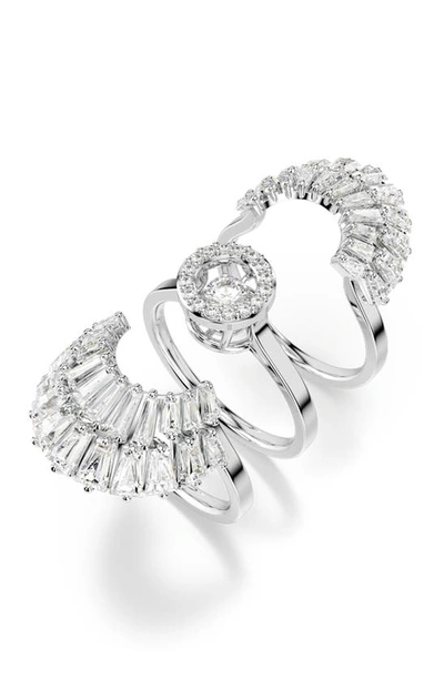 Swarovski Set Of 3 Idyllia Cubic Zirconia Cocktail Rings In Silver