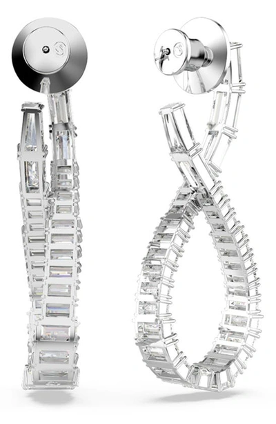 Swarovski Hyperbola Pierced Earrings Hoop L Twist Rhodium Shiny White In Silver