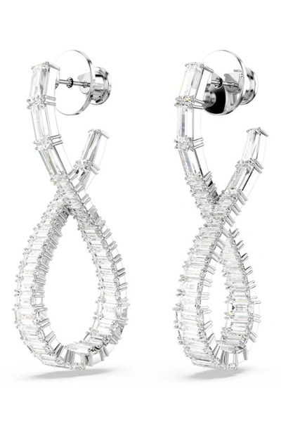 Swarovski Hyperbola Pierced Earrings Hoop L Twist Rhodium Shiny White In Silver