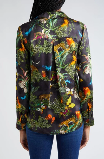 Shop L Agence Tyler Print Silk Shirt In Black Jungle
