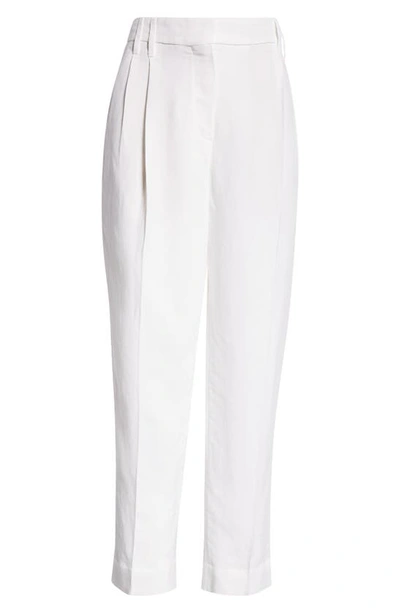 Shop Brunello Cucinelli Relaxed Viscose & Linen Twill Pants In Natural