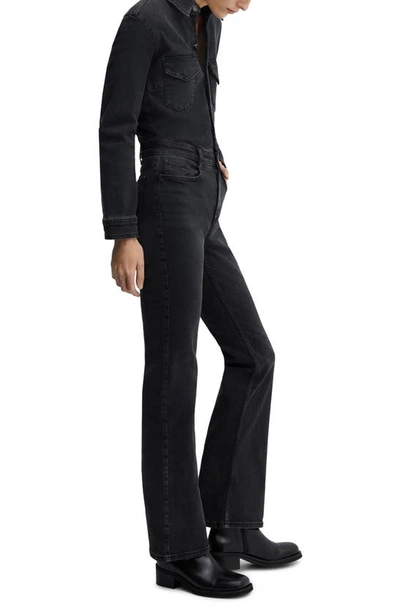 Shop Mango Long Sleeve Denim Jumpsuit In Black Denim