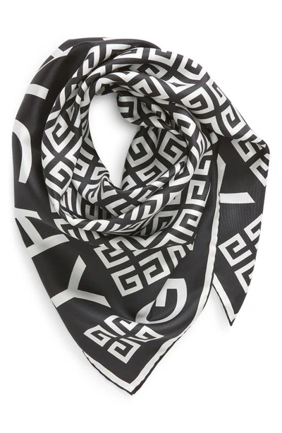Shop Givenchy 4g Monogram Silk Twill Square Scarf In 1-black/ White