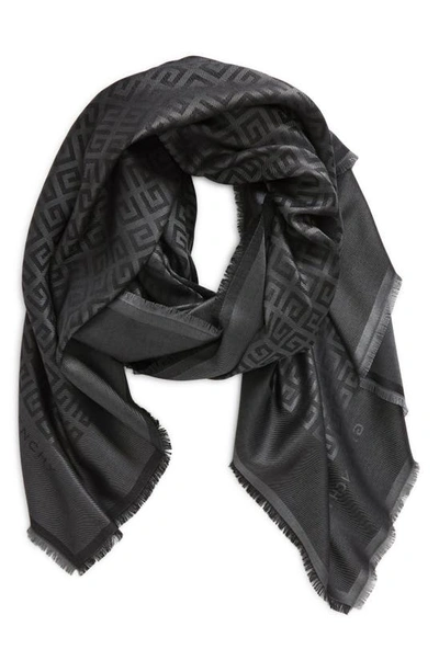 Shop Givenchy 4g Jacquard Silk & Wool Scarf In 2-dk Grey/ Grey