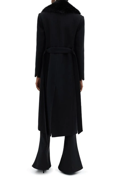 Shop Mango Wool Blend Coat With Removable Faux Fur Collar In Black