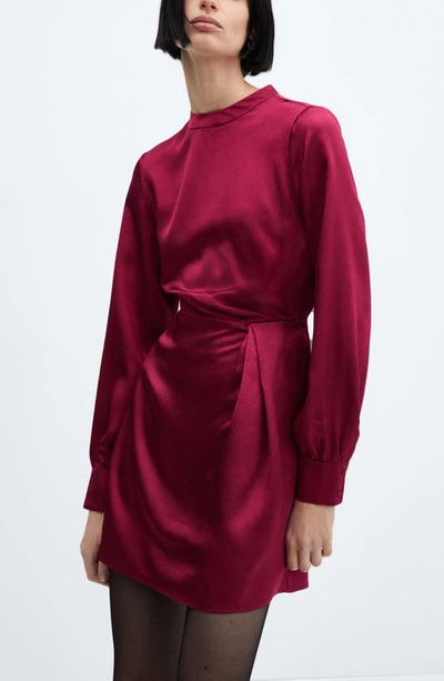 Mango Puffed Sleeves Satin Dress Medium Red In Medium Red