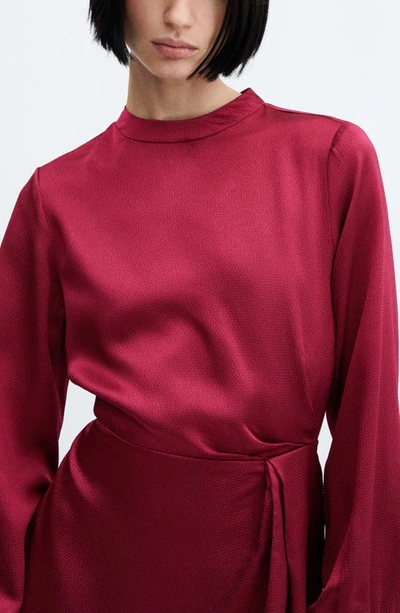 Mango Puffed Sleeves Satin Dress Medium Red In Medium Red