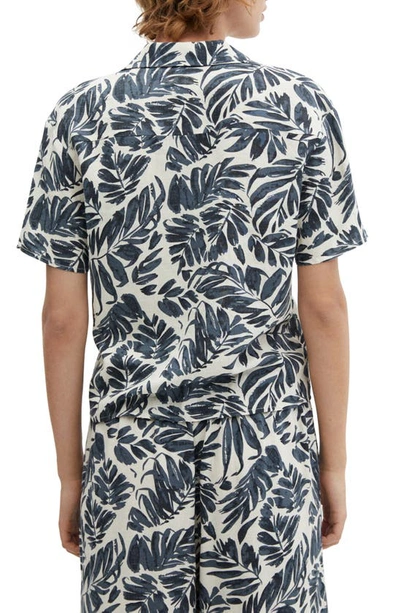 Shop Mango Frond Print Tie Front Linen Blend Shirt In Dark Navy