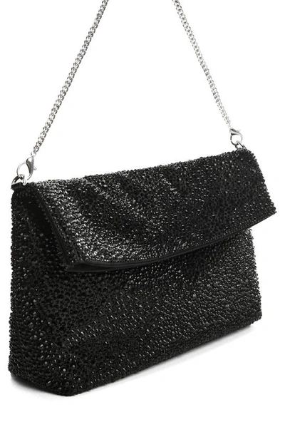 Mango Crystal Chain Strap Handbag In Black