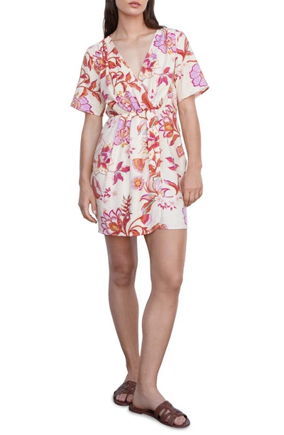 Shop Mango Floral Faux Wrap Minidress In Off White