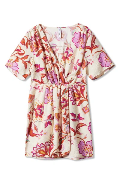 Shop Mango Floral Faux Wrap Minidress In Off White