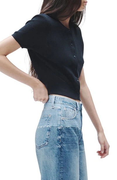 Shop Rag & Bone Dina Short Sleeve Cotton Blend Cardigan In Black