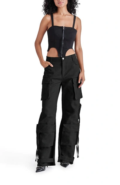 Shop Steve Madden Duo Wide Leg Cargo Pants In Black