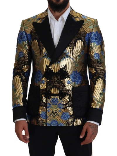 Dolce & Gabbana Gold Lurex Double Breasted Jacket Blazer In Gold