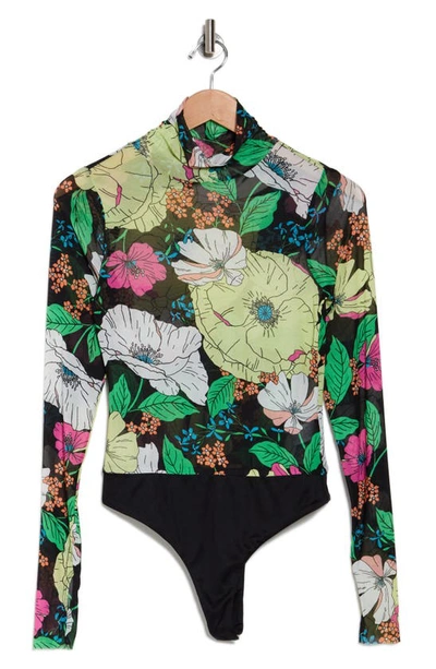 Shop Afrm Milo Long Sleeve Turtleneck Bodysuit In Limelight Bloom