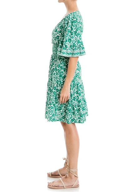 Shop Max Studio Smocked Waist Flutter Sleeve Dress In Dark Green