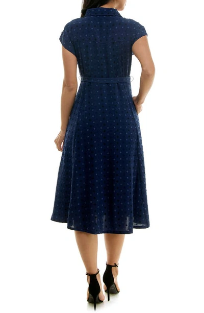Nina Leonard Swiss Dot Cap Sleeve Midi Shirtdress In Navy Multi