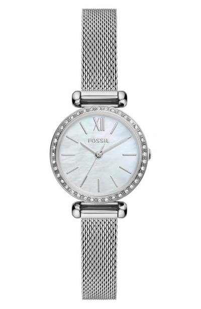 Shop Fossil Tillie Mini Three Hand Quartz Cz Bezel Bracelet Watch, 26mm In Silver