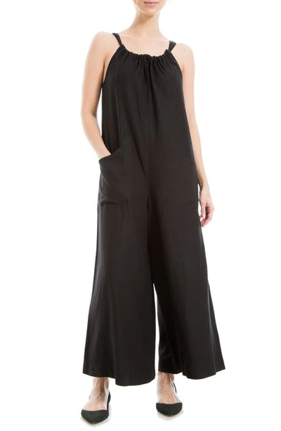 Shop Max Studio Linen Blend Wide Leg Jumpsuit In Black